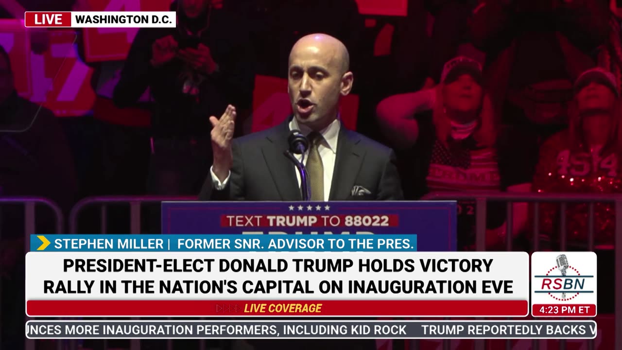 Stephen Miller Speaks at Inauguration Eve Trump Rally in Washington D.C. - 1/19/25