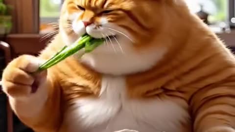 Cat Eats A Seafood Snack