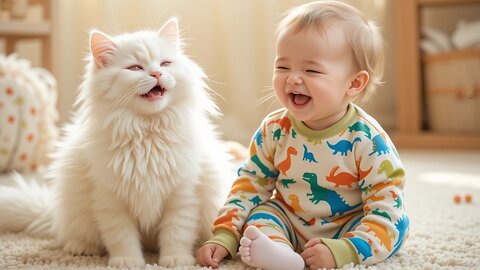 Baby and Fluffy Cat Share the Cutest Laughs Together