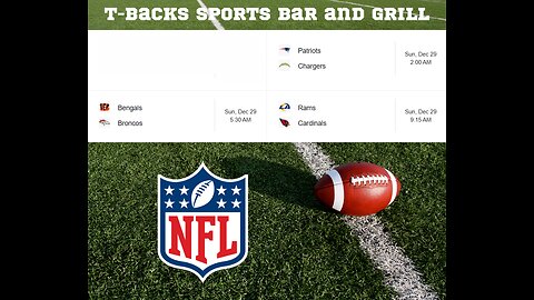 T-Backs Sports Bar and Grill Sports Schedule and Hot Dog Special for Sunday Dec 29, 2024