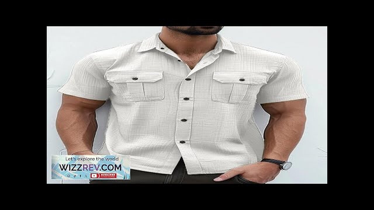 Mens Solid Chest Pocket Lapel Collar Short Sleeve Shirts White S Review