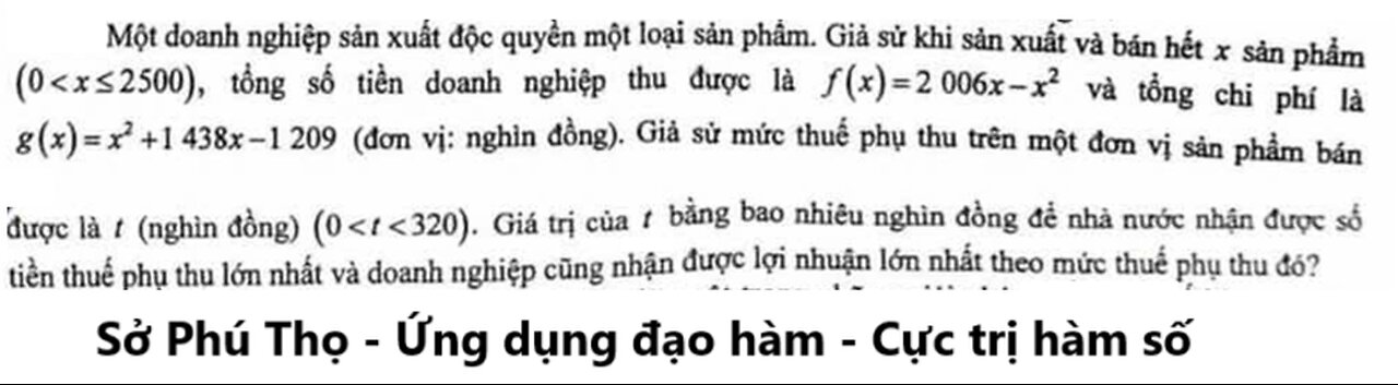 Sở Phú Thọ: Một doanh nghiệp sản xuất độc quyển một loại sản phẩm. Giả sử khi sản xuất