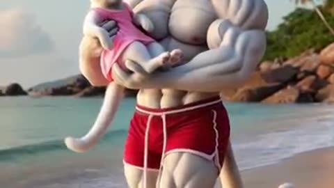 Brave Dad Cat Battles a Shark to Save His Little One 🦈💥#catshorts #cat #hmminds