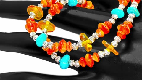 GN-20250312-02 Natural Orange spiny oyster amber and turquoise