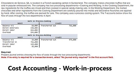 Cost Accounting: Chocolaterie de Geneve, SA, is located in a French-speaking canton in Switzerland