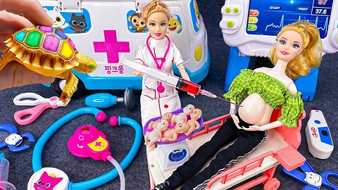 15 Minutes satisfying with Barbie Pregnant Doctor Toys , Unboxing Ambulance Doctor playest ASMR