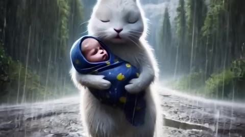 Rabbit saves baby floating in water 🐰 #RabbitRescue #CuteAnimals #AnimalRescue