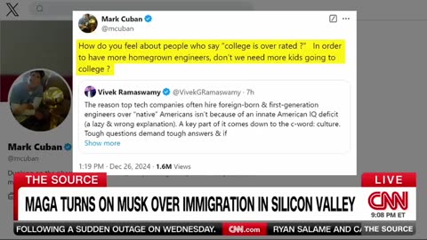 Full CNN segment on H-1B Visas and Elon Musk/Vivek Ramaswamy's comments on X