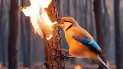 birds playing with fire