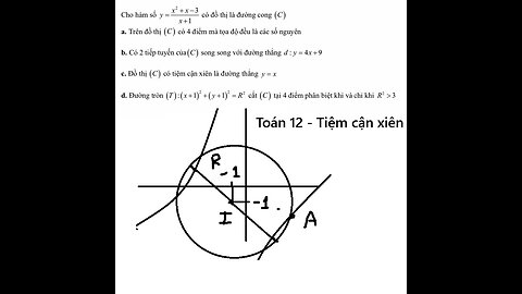 Toán 12: Tiệm cận xiên: Đúng - Sai: Cho hàm số y=(x^2+x-3)/(x+1) có đồ thị là đường cong (C)