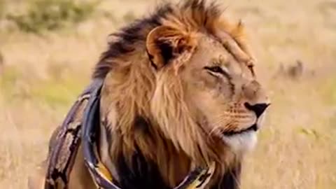 African Python Coiled Around A Mane Lion | Deadliest Sight In Savannah #lion #python #wildlife #rare