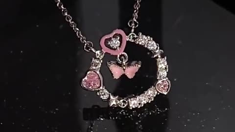 Luxury Shiny Zircon Butterfly Pink Heart Necklace for $0.66