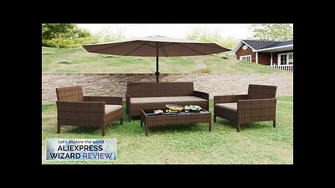 Outdoor Sofa Set of 4 with Soft Cushion and Glass Table Patio Review