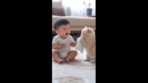 cat consoles a wearing kid | kid's crying with a cat 😺| cat and baby being the friends