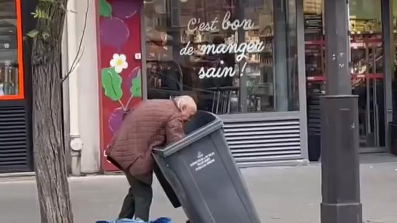 In Paris, old French people search for food in the garbage because they can't make ends meet