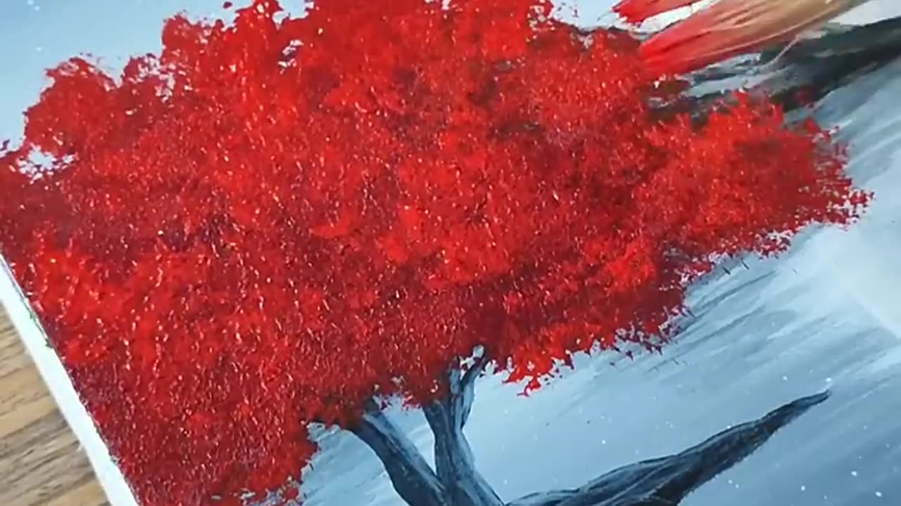 Red Tree | Black & White Painting | Full Moon Acrylic Paintpaintingtechni