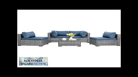 5 Pieces Outdoor Patio Sectional Sofa Couch PE Wicker Furniture Conversation Sets Review