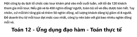 Một công ty du lịch tổ chức các tour khám phá vào mỗi cuối tuần, với tối đa 120