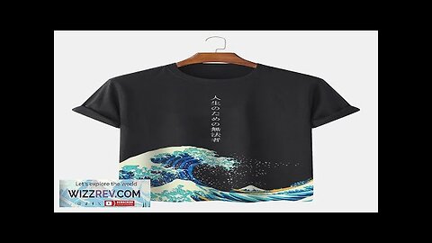 Mens Japanese Wave Print Crew Neck Short Sleeve T-Shirts Black L Review