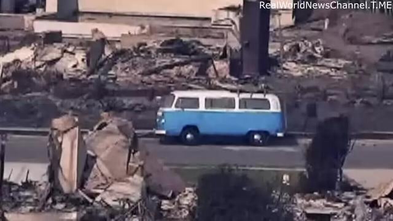 Blue Volkswagen Van Remains Intact During the Devastating Fires in Los Angeles