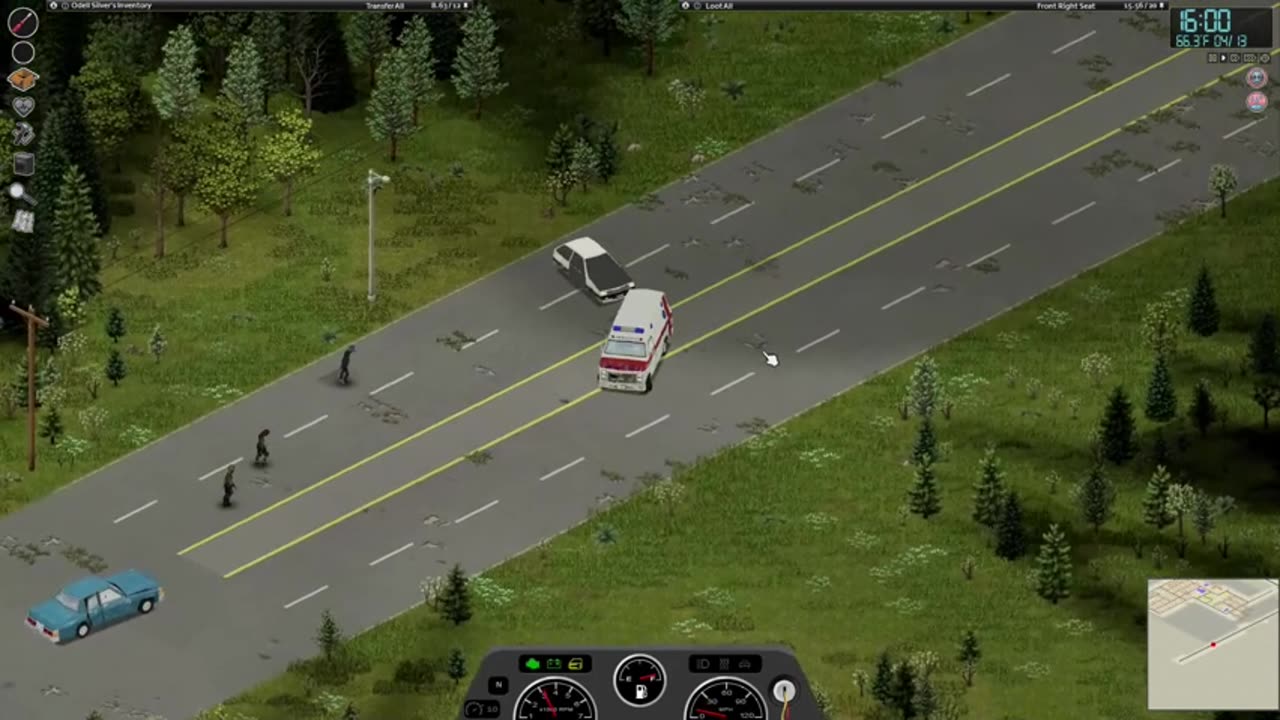 Using a stripped car as a slingshot to smash zombies in project zomboid