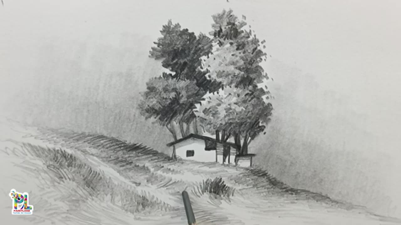 How to draw Easy Village Scenery Art