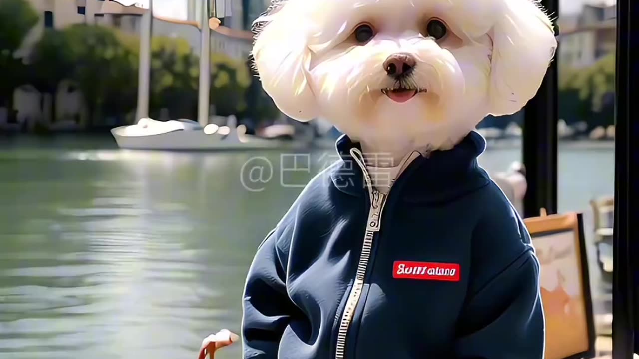 "The furry kid standing by the seaside looks so stylish; Want to go out to sea too?"