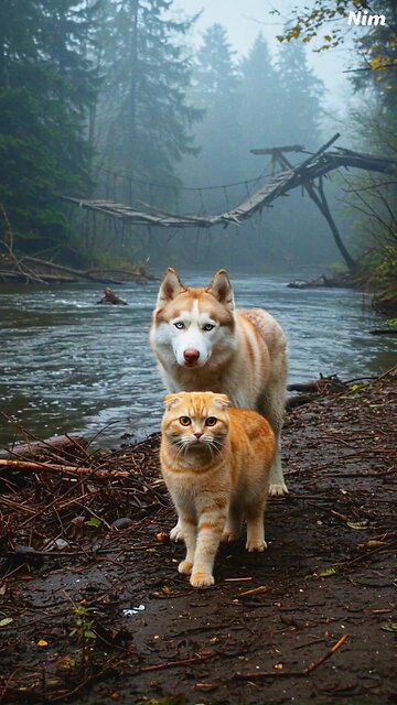 Two Kings in One Frame Can you imagine??? 🦥😺 #Pets #Wolf #Cat #PetsLove #pets #Petslove #kitty