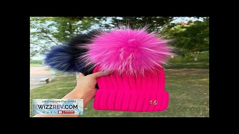 2023 Real Raccoon Fur Ball hats Winter Hat Cap Kids Boy Girl Review