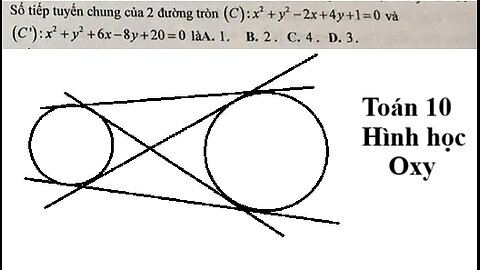 Toán 10: Số tiếp tuyến chung của 2 đường tròn (C): x^2+y^2-2x+4y+1=0 và (C'):x^2+y^2+6x-8y+20=0