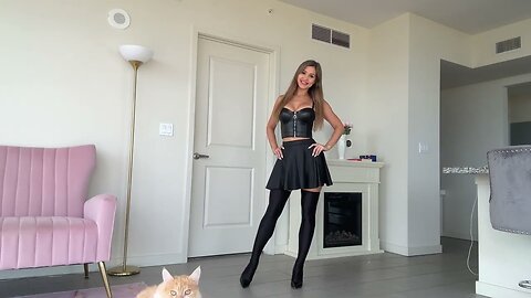 Mini Skirt and Corset with Shiny Black Stockings