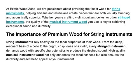 Crafting Excellence with Exotic Wood Zone: Premium Wood for String Instruments