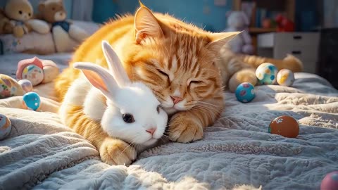 Sweet Cat And Rabbit #catcookingfood