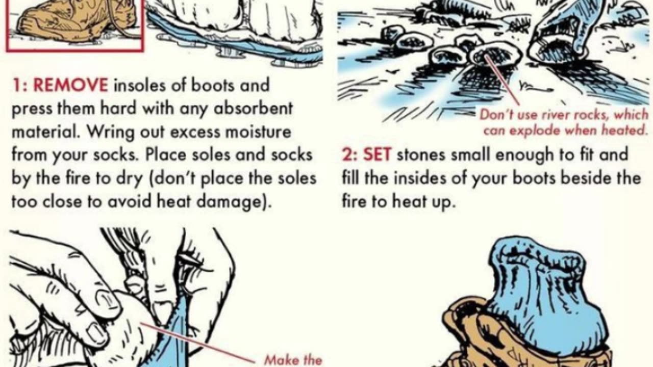 How to dry wet boots with hot rocks 🔥❄🍂🍁🌲✔