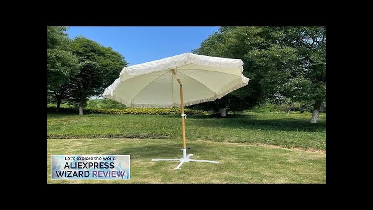 Outdoor Beach Fringe Umbrella with Base Vintage Bohemian Sun Protection Parasol Patio Review