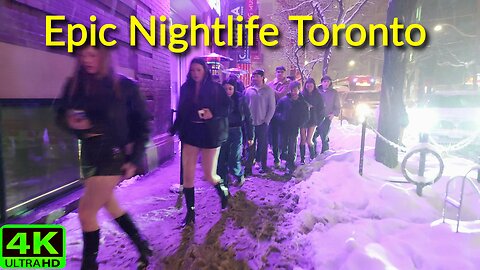 【4K】Crazy snowstorm 🌨 Downtown Toronto Nightlife Canada 🇨🇦