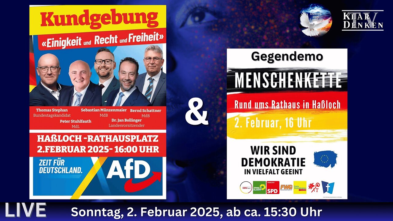 🔵💥LIVE aus Haßloch - Kundgebung: >>Einigkeit und Recht und Freiheit<< und Gegendemo💥