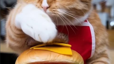Cat Cooking & Eating a Burger! 🐱🍔 | Adorable Kitchen Fun!