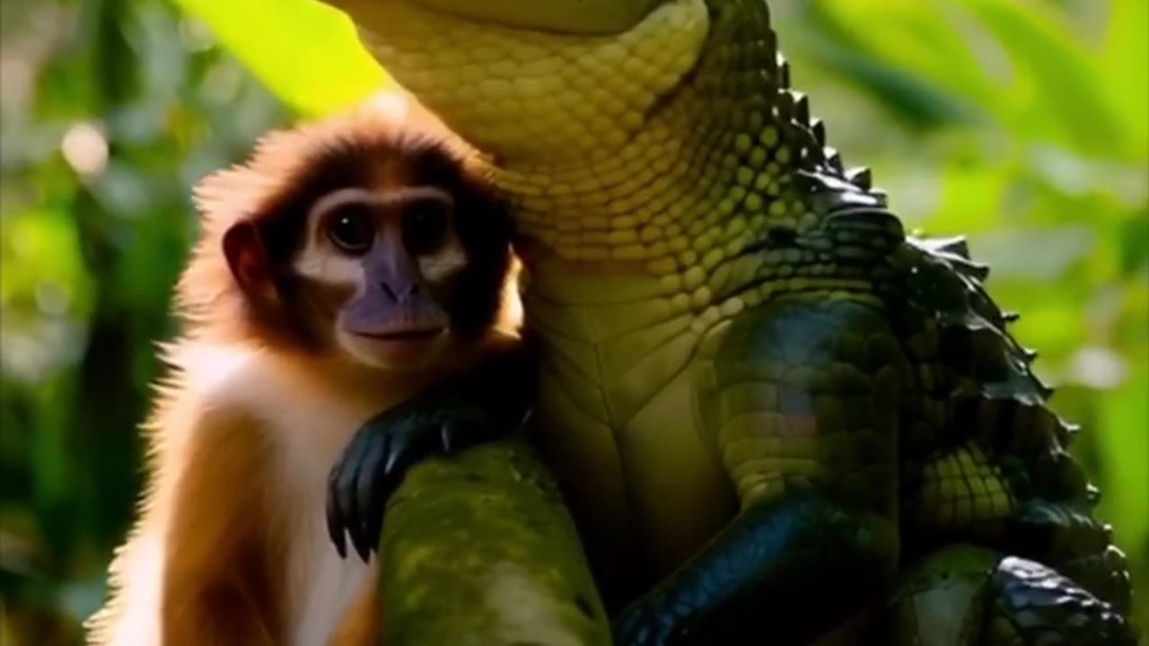 A cute monkey an crocodile Love each other🙈🐊🥺