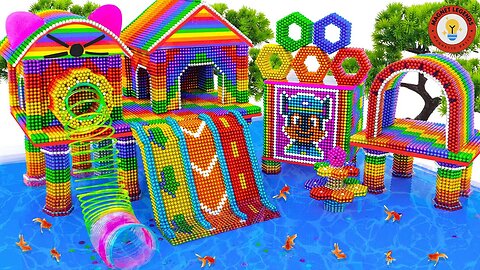 DIY - Cómo hacer una villa doble con toboganes dobles, piscina con bolas magnéticas