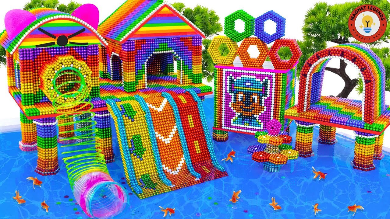 DIY - Cómo hacer una villa doble con toboganes dobles, piscina con bolas magnéticas