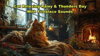 Cat Relaxing Rainy & Thunders Day With Fireplace Sounds