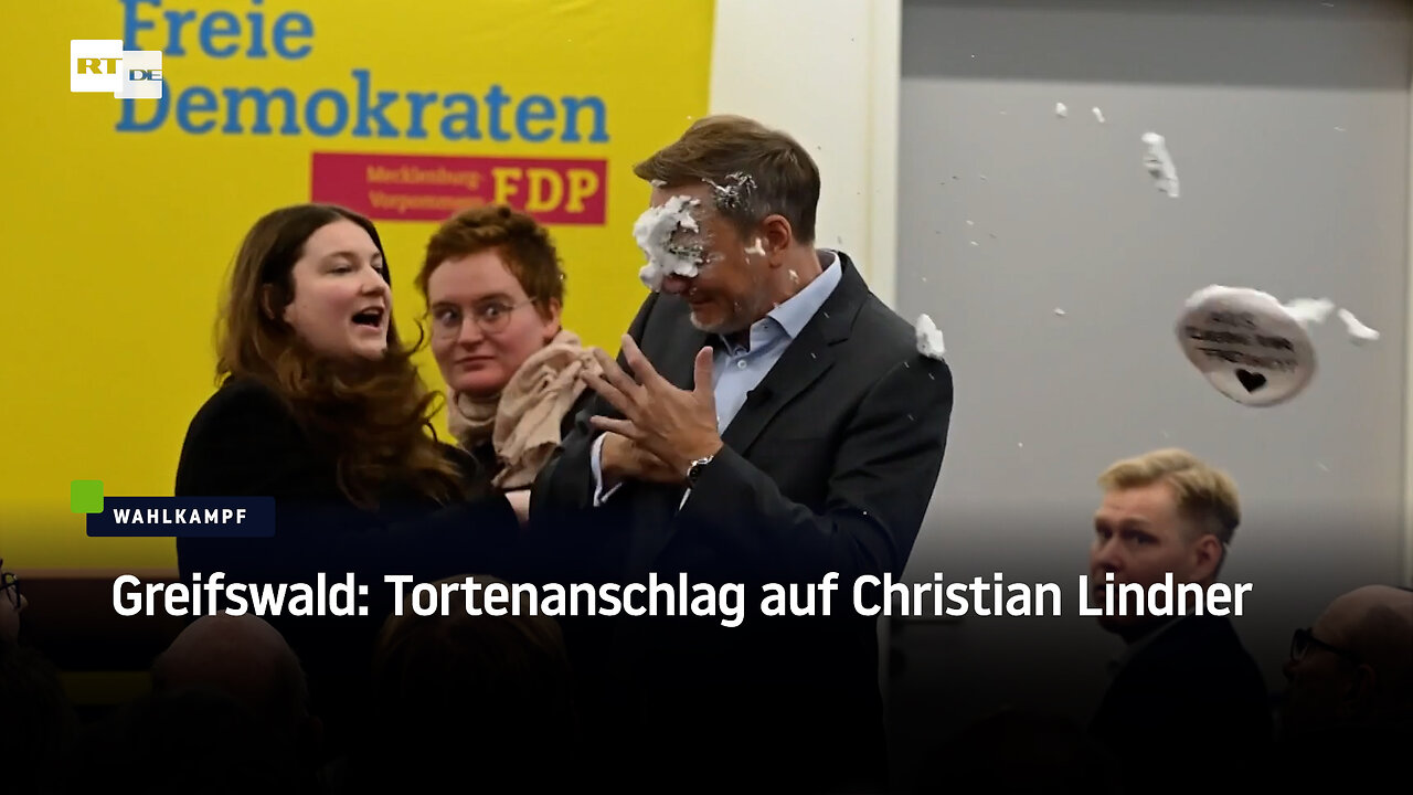 Greifswald: Tortenanschlag auf Christian Lindner