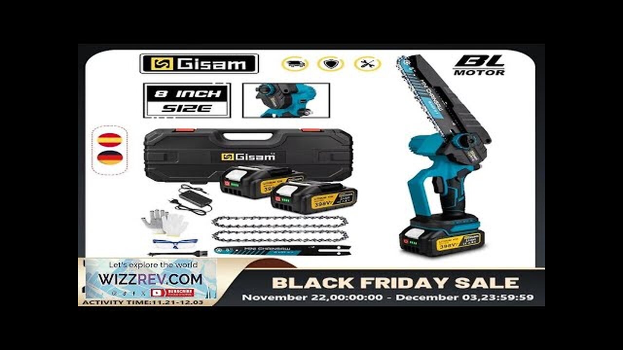 Gisam 8 Inch Brushless Electric Chainsaw Cordless Electric Saw Woodworking Garden Pruning Review