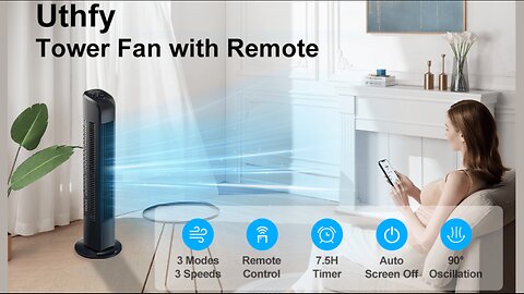 Uthfy Oscillating Tower Fan with Remote, Electric Standing Tower Fan Floor Fan