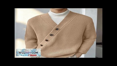 INCERUN Mens Textured Asymmetrical V-Neck Long-Sleeve Sweater Comfortable Solid Color Casual Review