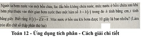 Người ta bơm nước vào một bồn chứa, lúc đầu bồn không chứa nước, mức nước ở bồn chứa sau khi bơm