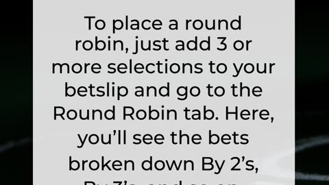 The Bet Types: Round Robin