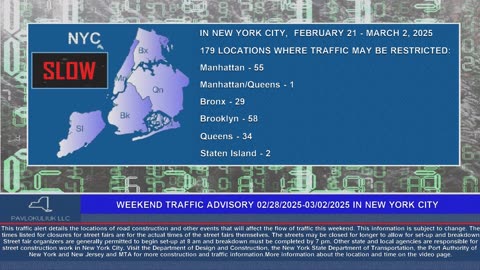 Weekend Traffic Advisory 02/28/2025-03/02/2025 in New York City