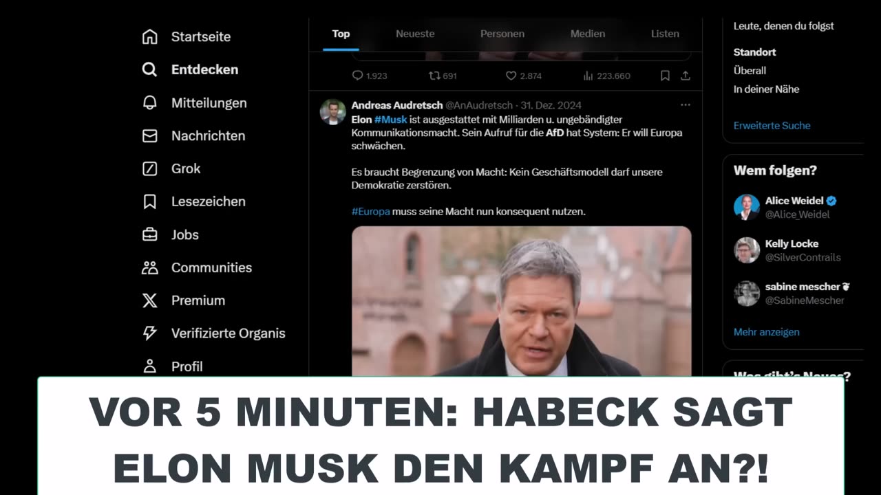 HABECK DROHT ELON MUSK MIT GEFÄNGNIS?! 🚨 ANSPRACHE ESKALIERT! 🚨 DIE GANZE WELT LACHT UNS AUS!